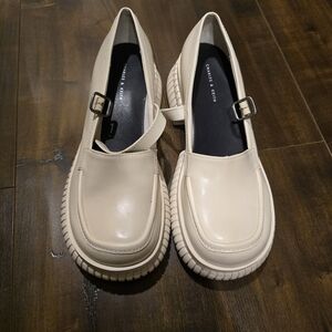 Charles & Keith Cream Loafers for Women